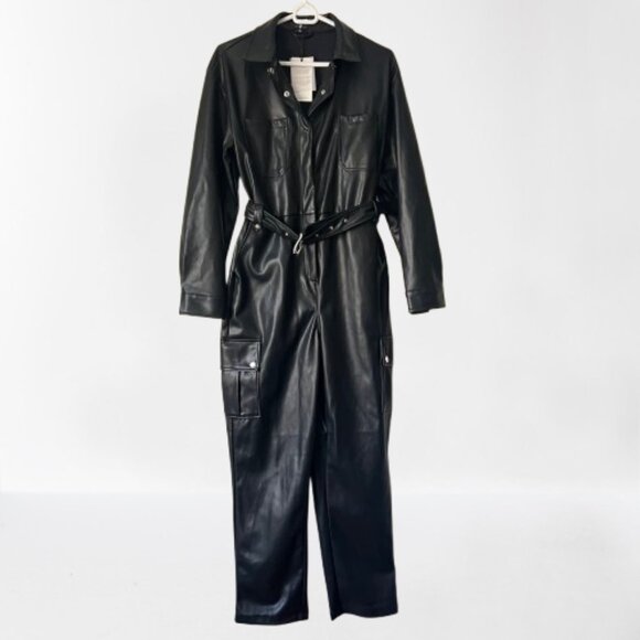 NEW '7 for All Mankind' Faux Leather jumpsuit, Black- Size M - Picture 6 of 16